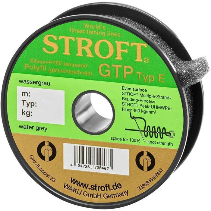 Плетена рибальська волосінь WAKU Stroft GTP Тип E, 150 м, сіра, водостійка