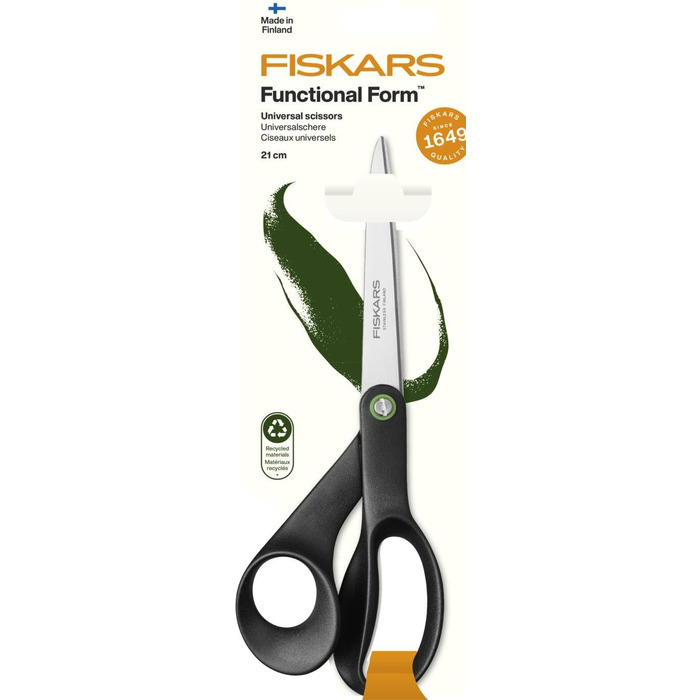 Універсальні ножиці Fiskars ReNew 21 см, чорні, з переробленої нержавіючої сталі та пластику, ергономічна ручка, серія Functional Form