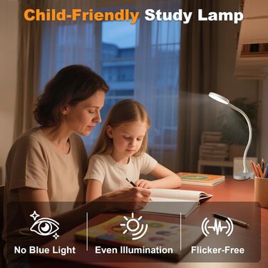 LED лампа для читання ZAPLIT з кріпленням на ліжко – 3 режими, 10 яскравостей, USB-C, гнучкий шийка 40 см, для спальні, робочого столу та кемпінгу, білий, діаметр 3,5 дюйма