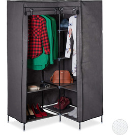 Relaxdays Corner Wardrobe, 3rd Generation, 8 Shelves, 2 Clothes Rails, Plug-in System, 2 Doors, WHD: 169x100x83 cm, white (Anthracite)