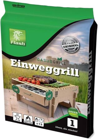 Sustainable Premium Lava Stone Disposable Grill - 6 Pieces including Starter Aid - 60 Minutes Grill Time - Wood, Bamboo, Charcoal (6)