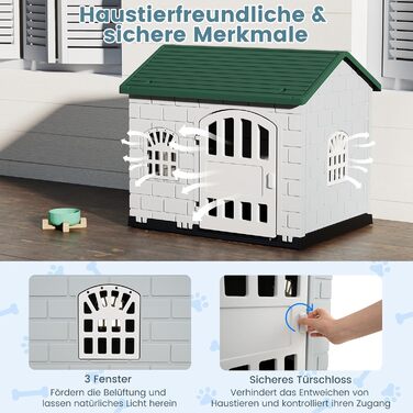 Будка для собак GOPLUS Outdoor, вологостійка з замком, 3 вікна, похиле дах, клітка для собак Indoor, будиночок для тварин вдома для собак та котів (зелена)