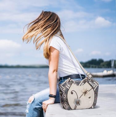 Сумка жіноча Boho етнічна льняна через плече, велика містка сумка-торбинка з вишивкою, регульований ремінь. Богемна вінтажна сумка для дівчат