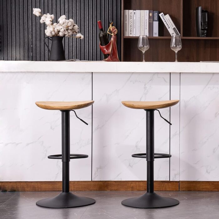 Kidol Adjustable Height Solid Wood Bar Stool with 360° Swivel - Industrial Modern Design for Kitchen Counter - Black