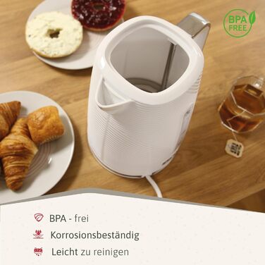 Набір для сніданку Briebe Elegance: тостер на 2 підсмажування, 7 рівнів підсмажування + чайник 1,7 л, 2200 Вт, BPA-free, сучасний дизайн (білий)