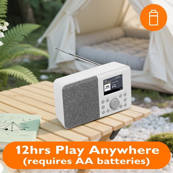 Портативне цифрове радіо MD3 DAB/DAB+/FM з Bluetooth, динаміком та навушниками, 40 станцій, будильник, годинник, таймер, кольоровий дисплей, батарея/мережа (сірий камінь)