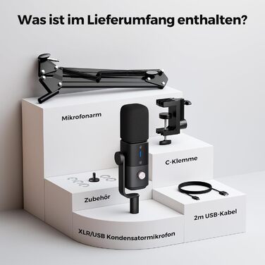 Конденсаторний мікрофон NearStream AM25X USB/XLR зі штативом, комплект для подкастингу, кнопка Mute, шумозаглушення та моніторинг для стрімінгу, студії та PC/PS5/PS4 геймінгу