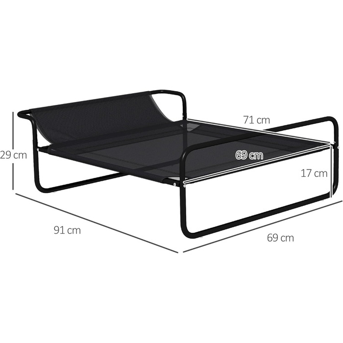 Лежанка для собак PawHut Outdoor, піднята лежанка з дихаючою сіткою, чорна, 91 x 69 x 29 см