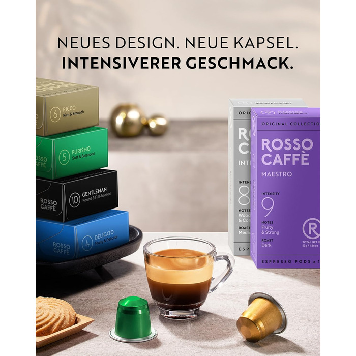 Капсули кави ROSSO CAFFÈ Nespresso, 60 шт., 6 сортів преміум еспресо, сумісність з Nespresso, капсули з алюмінію