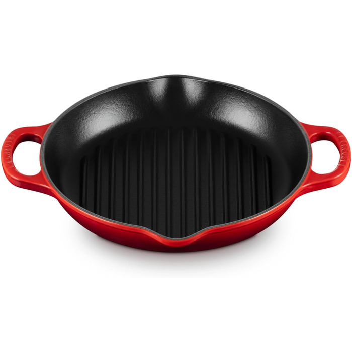 Чавунна кругла гриль-сковорода Le Creuset Signature, 25 см, для всіх плит і духовок, червона