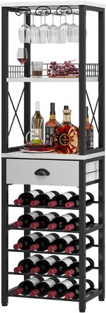 Homeiju Wine Rack, Freestanding Floor, Bar Cabinets for Liqueurs and Glasses, 4-Tier Bar Cabinet with Tabletop, Glass Holders, Storage Drawer, and Wine Storage for Living Room, Kitchen, (Vintage)