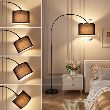 Торшер для вітальні Stehlampe з димером, LED E27, пульт ДУ, 3000K-6000K, бежевий (чорний абажур + чорна база)