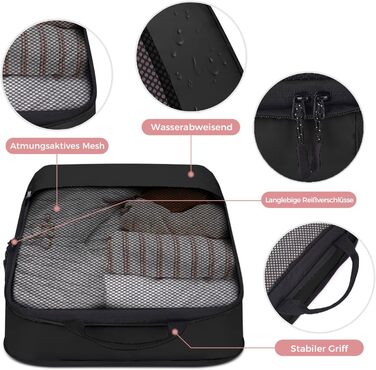 Набір кубиків для пакування багажу BAGLHER - Органайзери для подорожей, водонепроникні, чорні