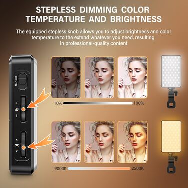 LED світло для селфі на телефон з регулюванням яскравості, 120 світлодіодів, 2500-9000K, акумулятор 3000mAh, CRI 95+, з тримачем для телефону та штативом, для фото та відеозйомки