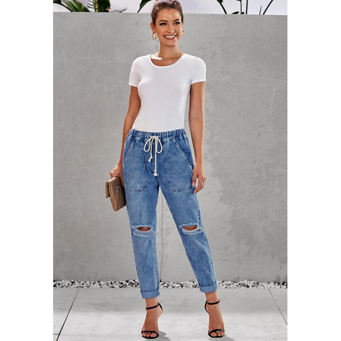 Джинси жіночі Alaster Queen Boyfriend з ефектом потертості, висока талія, блакитний денім, еластичні, розмір XXL