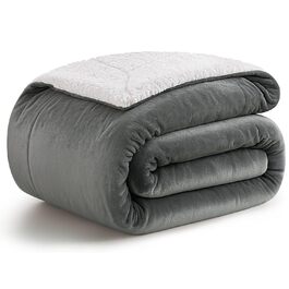 Плед KANKAEU 160x200 см, теплий та м'який, двосторонній фланель та шерпа, для дивану, ліжка, подарунок сірого кольору