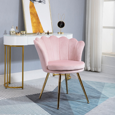 HOMCOM Armchair Living Room Relaxer Lounge Chair with Lotus Shape Upholstered Armchair with Metal Legs, Velvet Look, Single Armchair for Bedroom, Pink | Aosom