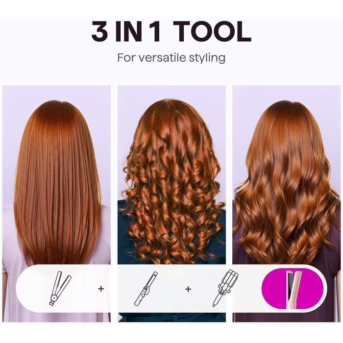 Wavytalk Airstyler: 2-в-1 випрямляч та локонова зачіска з охолодженням 360°, рожевий, нагрівання за 30 секунд