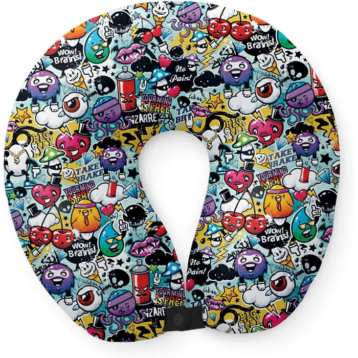 Подушка для подорожей I-TOTAL® з підтримкою шиї, м'яка, з принтом графіті
