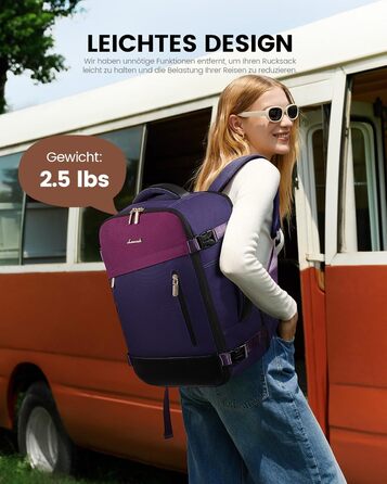 LOVEVOOK Рюкзак ручної поклажі 40L, 17.3 дюйми, великий, для жінок та чоловіків, розширюваний, рюкзак для подорожей, Travel Backpack, Cabin Bag, 40x30x20cm, (Синьо-фіолетовий + фіолетовий + чорний)