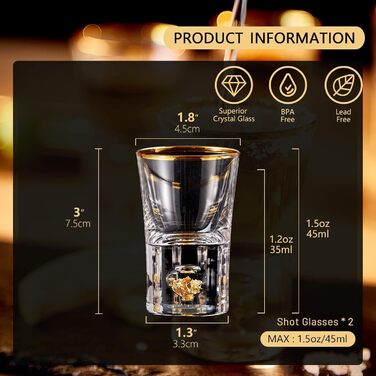 Склянки для шнапсу DUJUST 4cl, кришталь з 24K золотом, 2 шт. - Елегантні келихи для міцних напоїв, без BPA та свинцю, декор для дому