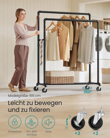 SONGMICS Clothes Rack, Clothes Rail, Coat Rack with 2 Clothes Rails and Shelf, Wheels, Load Capacity up to 110 kg, Industrial Design, for Bedroom, Dressing Room, white HSR060W01 (Black)