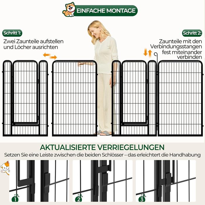 Вольєр для цуценят Yaheetech, 120 см, 16 частин, автоматичне замикання, чорний, для квартири та саду