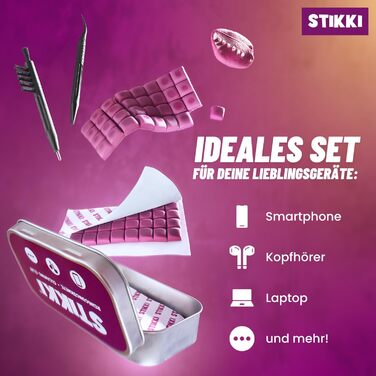 Клейка губка для чищення телефону та навушників STIKKI - професійний набір для чищення з щітками та інструментом для роз'ємів USB-C та Lightning. Чистить важкодоступні місця, сумісний з Airpods, iPhone та іншими пристроями.