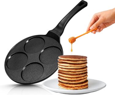 INTIGNIS® Non-Stick Pancake Pan – Mini Pancake Maker with Multiple Holes, 4 Holes, Crêpe and Pancake Pan in American Style for Perfect Individual Pancakes (26 cm, 4 Baking Molds)
