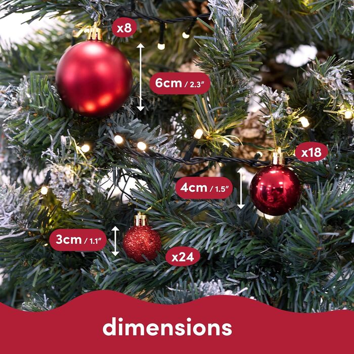 50 прикрас на ялинку Twiddlers - Різні розміри та покриття (6см, 4см, 3см) - Матові, блискучі, з глітером - для ялинкової прикраси