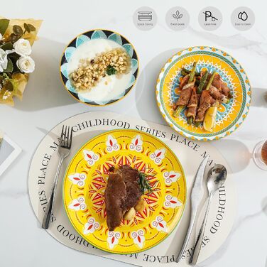 Набір посуду на 4 особи: 12-ти частинний сервіз з порцеляни, керамічний набір посуду, кольоровий дизайн, повний сервіз