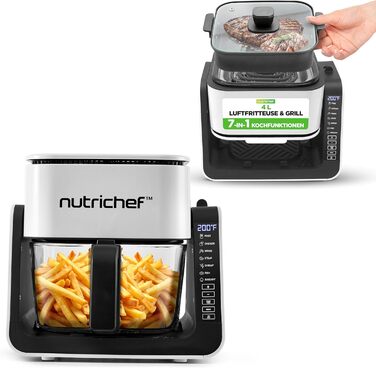 Фритюрниця NutriChef з подвійною камерою, 8л, Airfryer, з вікном, 360°C, 9 програм, антипригарне покриття, миється в посудомийній машині, для смаження, гриля та випікання, 1700W