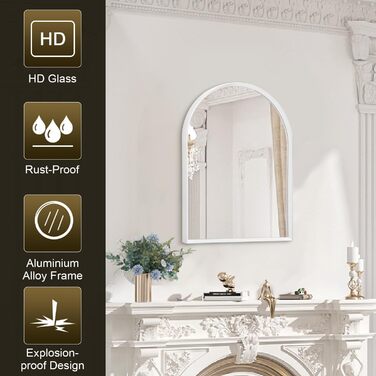 Дзеркало настінне з вигнутим дзеркалом, 45 x 65 см, металевий каркас, для ванної кімнати/вітальні/спальні (40 x 30 см, білий)