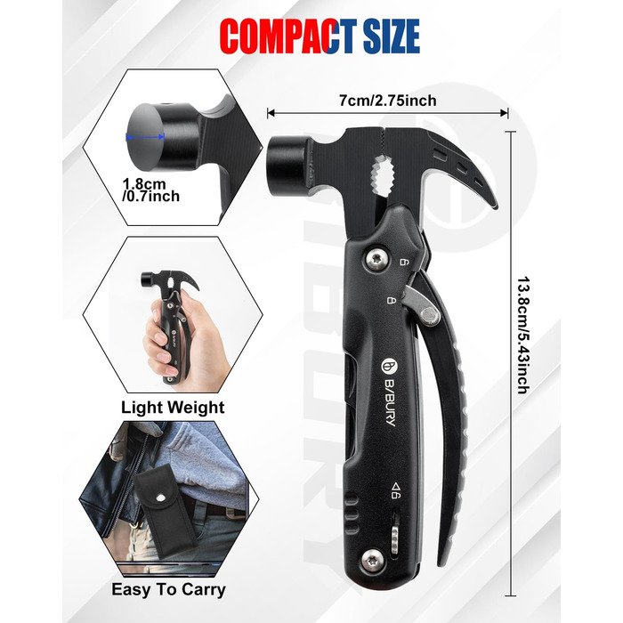 Мультитул BIBURY 12-в-1 для чоловіків: інструмент для кемпінгу, виживання, подорожей та дому