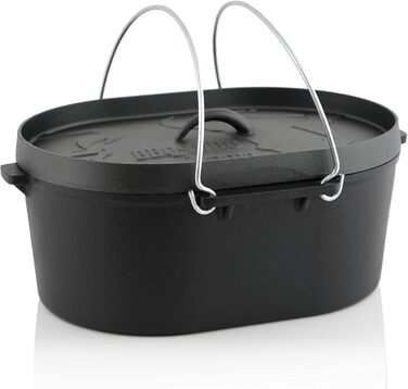 Чавунний казан BBQ-Toro Dutch Oven 9,3 л з кришкою, попередньо прожарений, без ніжок, чорний — каструля для запікання, тушкування, кухонний посуд