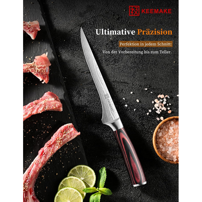 KEEMAKE Набір професійних кухонних ножів з нержавіючої сталі з захистом леза. Шеф-ніж та універсальний ніж для м'яса, овочів та риби (15 см)