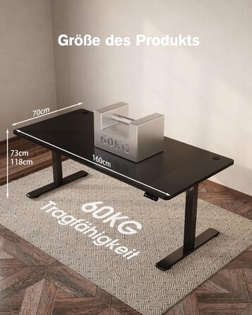 Devoko Adjustable Height Desk with USB Port - Electric Standing Desk, 160x70cm Black