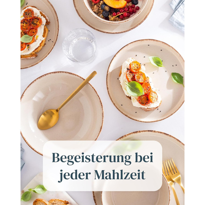 Набір посуду з каменю 12 осіб Rustic 48 предметів, Преміум якість, Стиль кантрі, Набір тарілок та мисок, Тарілька для сервірування, Набір Pure Living у бежевому кольорі 48 предметів