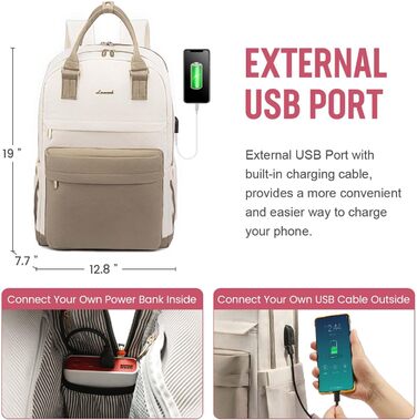 LOVEVOOK Рюкзак для жінок, 17 дюймів, рюкзак для школи, рюкзак для підліток з відділенням для ноутбука, водонепроникний рюкзак для подорожей, роботи, навчання, Khaki Beige, 17.3 дюймів
