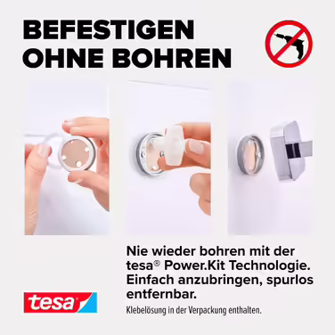 tesa ELEGAANT Cosmetic Containers, elegant design, including adhesive solution, metal, chrome-plated, guaranteed rust-free, 220mm x 260mm x 160mm