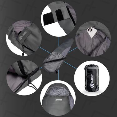 Сплячий мішок Explorer® Light 600 - ультралегкий літній спальний мішок для кемпінгу та трекінгу. Температурний режим: -2°C до +14°C. Вага наповнювача: 700g. Розміри: 210x75x50cm. Колір: сірий.