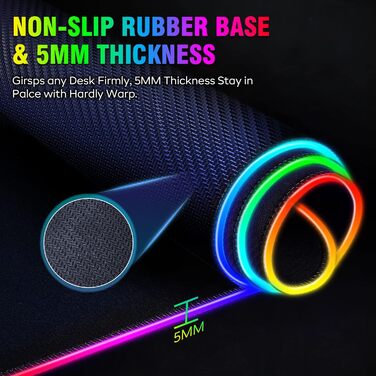 Килимок для миші гімнастичний Gimars RGB, XXL 800x300x5 мм, вологостійкий, з підсвічуванням 12 LED, чорний