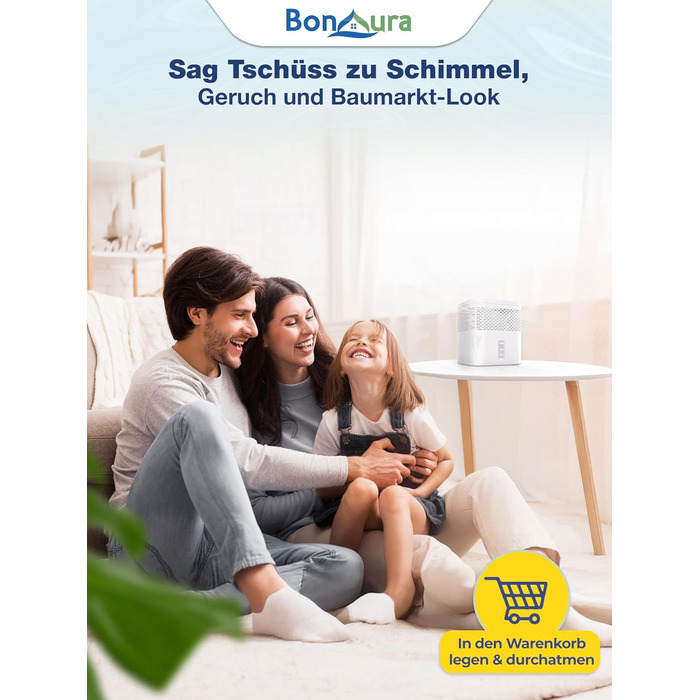 Зволожувач повітря BonAura® без електроенергії для підвалів, ванних кімнат та інших приміщень - набір гранул осушувача (450г) - захист від плісняви, колір Off White