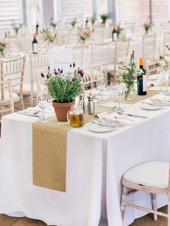 HEETA Jute Table Runner Table Band Natural, Jute Band Table Runner Fabric by the Meter 20cm Wide, Cuttable for Various Desk Sizes, Table Decoration for Garden Party, Wedding, 20m Roll