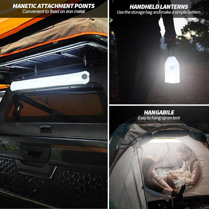 Qoolife LED Camping Lamp Rechargeable, Foldable Solar Camping Light Power Bank with 2 Charging Methods, Rechargeable Camping Lamp with Magnetic Attachment, Waterproof for Camping 85 cm