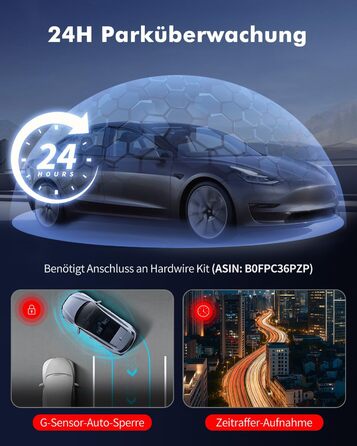 Відеореєстратор для авто 3-Kanal 4K UHD + Full HD (передня 170°, задня 140°, внутрішня 140°) з GPS, WiFi 6, нічним баченням HDR/WDR, 24/7 паркування, 64GB карта пам'яті