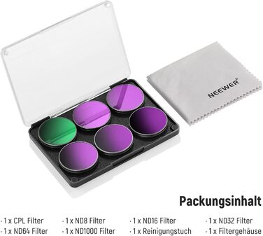 Набір фільтрів NEEWER ND для DJI Osmo Action 3/4/5 Pro (6 шт.) - ND8, ND16, ND32, ND64, ND1000, CPL