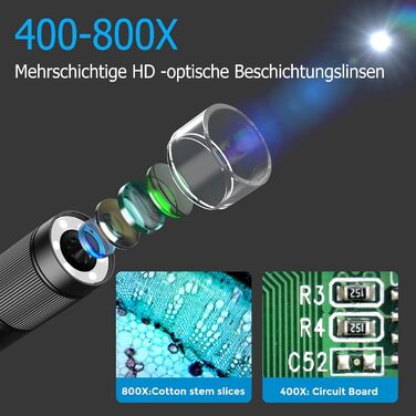 Портативний кишеньковий мікроскоп LCD 800x з LED підсвічуванням, USB підключення до ПК, SD-карта та слайди - MS008