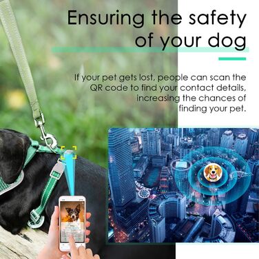 Відбиваюча нашийник для собак ThinkPet з Air-Mesh, QR-кодом, для цуценят та собак середніх розмірів, блакитно-зелений, 