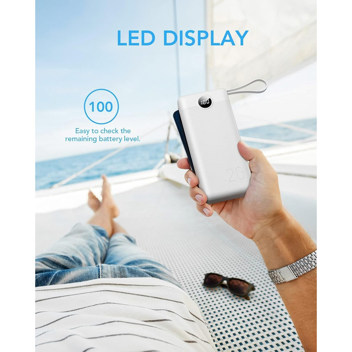 Power Bank VRURC 20000mAh з LED дисплеєм: швидка зарядка 22,5W, USB-C, для iPhone, Huawei, Samsung